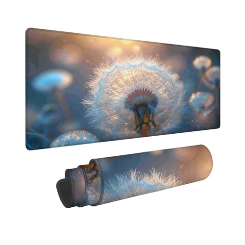 Gaming Mauspad 1200 x 400 mm, XXL Mauspad Weiß Löwenzahn, Mousepad mit Vernähten Kanten, Wasserdicht und rutschfest Mouse Pad, Verbessert Präzision und Geschwindigkeit, Geschenke für Männer F-868 von Shueayin