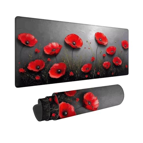 Gaming Mauspad 800 x 300 mm, XXL Mauspad Rot Blume, Großes Mousepad mit Vernähten Kanten, Wasserdicht und rutschfest Mouse Pad, Verbessert Präzision und Geschwindigkeit, Geschenke für Männer F-643 von Shueayin