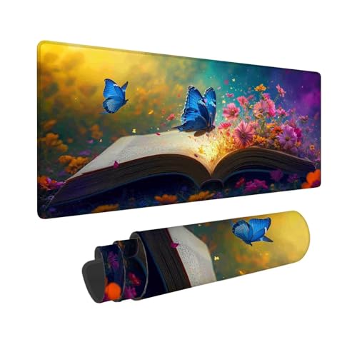 Gaming Mauspad XXL 600 x 300 mm, Mauspad Blume Schmetterling, Mousepad mit Vernähten Kanten, Wasserdicht und rutschfest Mouse Pad, Verbessert Präzision und Geschwindigkeit, Geschenke für Männer F-164 von Shueayin