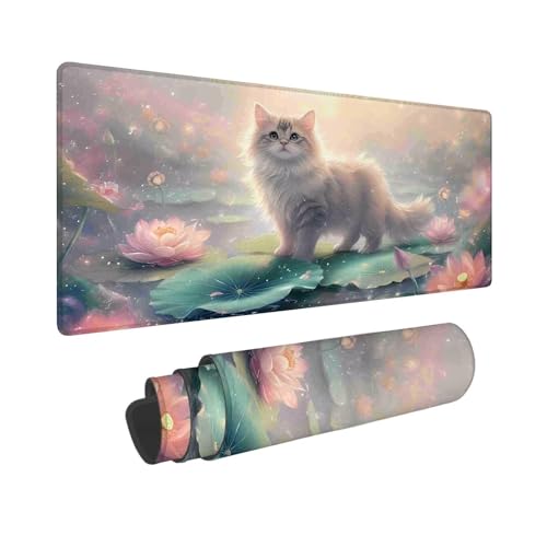 Gaming Mauspad XXL 600 x 300 mm, Mauspad Katze Blume, Großes Mousepad mit Vernähten Kanten, Wasserdicht und rutschfest Mouse Pad, Verbessert Präzision und Geschwindigkeit, Geschenke für Männer F-879 von Shueayin