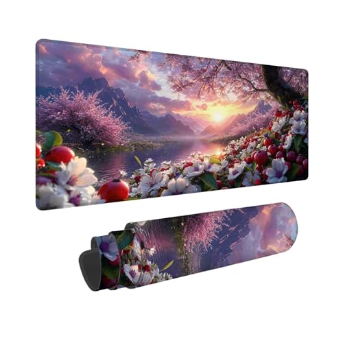 Gaming Mauspad XXL 800 x 300 mm, Mauspad Rosa Blume, Großes Mousepad mit Vernähten Kanten, Wasserdicht und rutschfest Mouse Pad, Verbessert Präzision und Geschwindigkeit, Geschenke für Männer F-204 von Shueayin