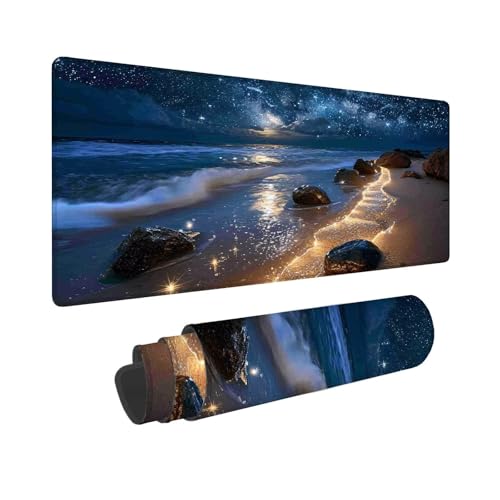 Gaming Mauspad XXL 900 x 400 mm, Mauspad Grau Strand, Großes Mousepad mit Vernähten Kanten, Wasserdicht und rutschfest Mouse Pad, Verbessert Präzision und Geschwindigkeit, Geschenke für Männer F-176 von Shueayin