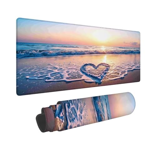 Gaming Mauspad 900 x 400 mm, XXL Mauspad Strand Landschaft, Mousepad mit Vernähten Kanten, Wasserdicht und rutschfest Mouse Pad, Verbessert Präzision und Geschwindigkeit, Geschenke für Männer F-399 von Shueayin