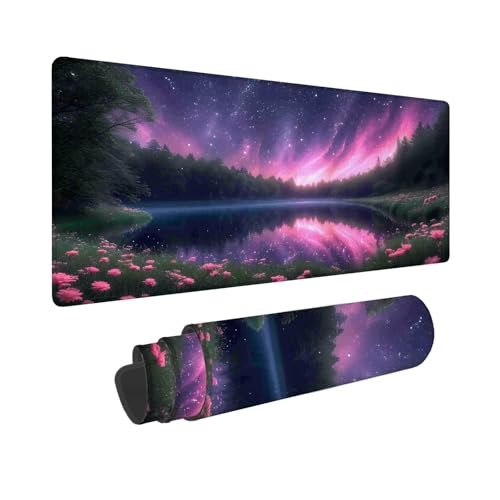 Mauspad 1000 x 500 mm, XXL Mousepad Lila Gaming Mauspad, Wasserabweisend Mauspad Sternenhimmel, Vernähten Kanten Mouse Pad, Schreibtischunterlage mit Rutschfester Gummibasis für PC, Laptop F-715 von Shueayin