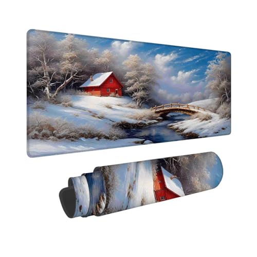 Mauspad 1000 x 500 mm, XXL Mousepad Weiß Gaming Mauspad, Wasserabweisend Mauspad Landschaft Desk Mat, Vernähten Kanten Mouse Pad, Schreibtischunterlage mit Rutschfester Gummibasis für PC, Laptop F-852 von Shueayin