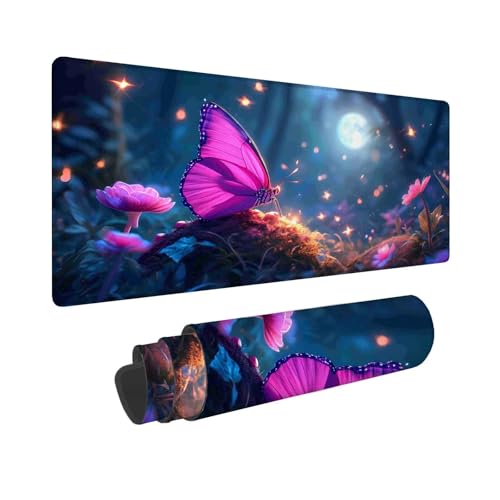 Mauspad 1200 x 600 mm, XXL Mousepad Lila Gaming Mauspad, Wasserabweisend Mauspad Schmetterling, Vernähten Kanten Mouse Pad, Schreibtischunterlage mit Rutschfester Gummibasis für PC, Laptop F-836 von Shueayin