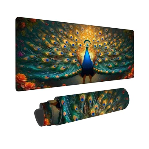 Mauspad 1200 x 600 mm, XXL Mousepad Pfau Gaming Mauspad, Wasserabweisend Mauspad Tier Desk Mat, Vernähten Kanten Mouse Pad, Schreibtischunterlage mit Rutschfester Gummibasis für PC, Laptop F-777 von Shueayin