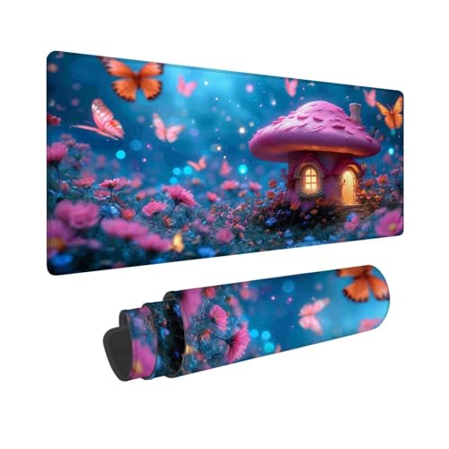 Mauspad 1200 x 600 mm, XXL Mousepad Rosa Gaming Mauspad, Wasserabweisend Mauspad Schmetterling, Vernähten Kanten Mouse Pad, Schreibtischunterlage mit Rutschfester Gummibasis für PC, Laptop F-547 von Shueayin