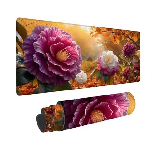 Mauspad 800 x 300 mm, XXL Mousepad Blume Gaming Mauspad, Wasserabweisend Mauspad Landschaft Desk Mat, Vernähten Kanten Mouse Pad, Schreibtischunterlage mit Rutschfester Gummibasis für PC, Laptop F-857 von Shueayin