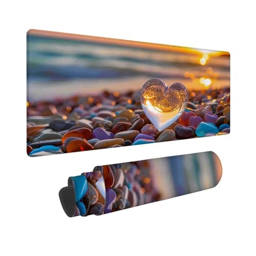 Mauspad 800 x 300 mm, XXL Mousepad Strand Gaming Mauspad, Wasserabweisend Mauspad Sonnenuntergang, Vernähten Kanten Mouse Pad, Schreibtischunterlage mit Rutschfester Gummibasis für PC, Laptop F-827 von Shueayin