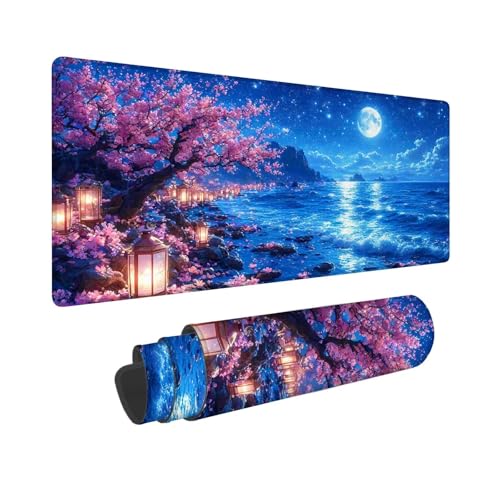 Mauspad XXL 1000 x 400 mm, Mousepad Blau Gaming Mauspad, Wasserabweisend Mauspad Meer Desk Mat, Vernähten Kanten Mouse Pad, Schreibtischunterlage mit Rutschfester Gummibasis für PC, Laptop F-241 von Shueayin