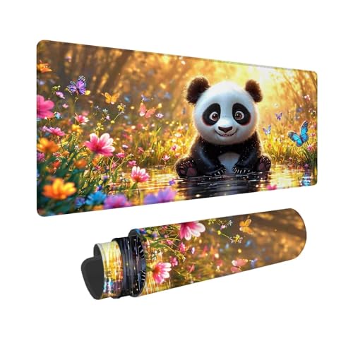 Mauspad XXL 1000 x 400 mm, Mousepad Niedlich Gaming Mauspad, Wasserabweisend Mauspad Panda Desk Mat, Vernähten Kanten Mouse Pad, Schreibtischunterlage mit Rutschfester Gummibasis für PC, Laptop F-76 von Shueayin