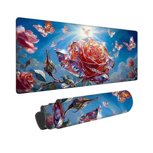 Mauspad XXL 1200 x 400 mm, Mousepad Rot Gaming Mauspad, Wasserabweisend Mauspad Blume Desk Mat, Vernähten Kanten Mouse Pad, Schreibtischunterlage mit Rutschfester Gummibasis für PC, Laptop F-121 von Shueayin