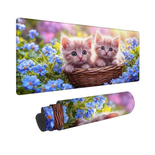 Mauspad XXL 1600 x 800 mm, Mousepad Tier Gaming Mauspad, Wasserabweisend Mauspad Katze Desk Mat, Vernähten Kanten Mouse Pad, Schreibtischunterlage mit Rutschfester Gummibasis für PC, Laptop F-251 von Shueayin