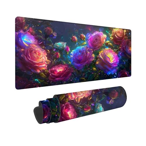 Mauspad XXL 700 x 300 mm, Mousepad Farbe Gaming Mauspad, Wasserabweisend Mauspad Rose Desk Mat, Vernähten Kanten Mouse Pad, Schreibtischunterlage mit Rutschfester Gummibasis für PC, Laptop F-123 von Shueayin