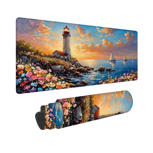 Mauspad XXL 700 x 300 mm, Mousepad Landschaft Gaming Mauspad, Wasserabweisend Mauspad Meer Desk Mat, Vernähten Kanten Mouse Pad, Schreibtischunterlage mit Rutschfester Gummibasis für PC, Laptop F-235 von Shueayin