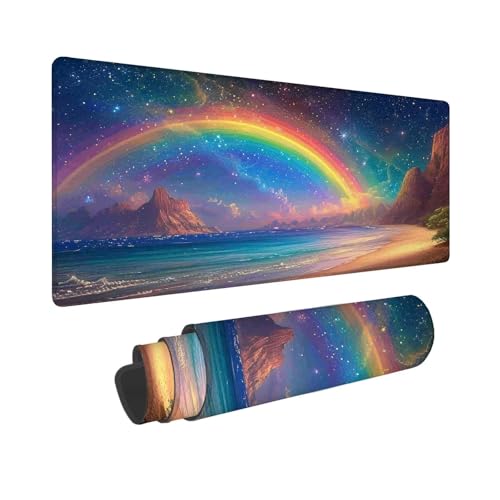 Mauspad XXL 700 x 300 mm, Mousepad Landschaft Gaming Mauspad, Wasserabweisend Mauspad Regenbogen, Vernähten Kanten Mouse Pad, Schreibtischunterlage mit Rutschfester Gummibasis für PC, Laptop F-368 von Shueayin