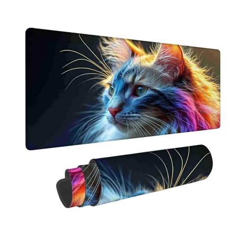 Mauspad 700 x 300 mm, XXL Mousepad Tier Gaming Mauspad, Wasserabweisend Mauspad Katze Desk Mat, Vernähten Kanten Mouse Pad, Schreibtischunterlage mit Rutschfester Gummibasis für PC, Laptop F-413 von Shueayin