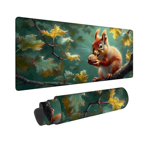 Mauspad XXL 700 x 300 mm,Mousepad Grün Gaming Mauspad,Wasserabweisend Mauspad Eichhörnchen Desk Mat,Vernähten Kanten Mouse Pad,Schreibtischunterlage mit Rutschfester Gummibasis für PC,Laptop F-163 von Shueayin