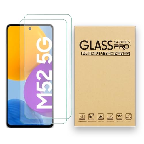 [2 Stück] Displayschutzfolie aus gehärtetem Glas, entworfen für Samsung Galaxy M52, gehärtetes Glas / Ausrichtungsrahmen / Kratzfestigkeit / nur Abdeckung des Displaybereichs. von Shunwige