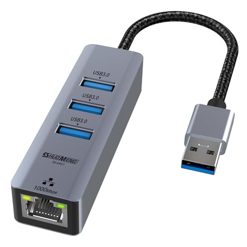 USB-3.0-auf-Ethernet-Adapter, 4-in-1-USB-LAN-Ethernet-Adapter für Laptop, USB-RJ45-Hub mit 3 x USB 3.0 auf Gigabit 1000 Mbps, unterstützt Windows, Mac OS, Surface Pro, Switch, Linux, XPS, Smart TV und von Shuomeng