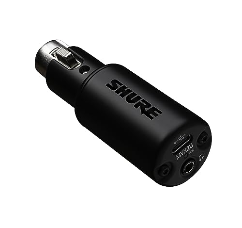 Shure MVX2U XLR-auf-USB-Digitalinterface mit Kopfhörerbuchse, integriertem Vorverstärker mit 60dB Verstärkungsregelung, Zero-Latency Monitoring, 48V Phantomspeisung, ShurePlus Desktop App, USB-C Kabel von Shure