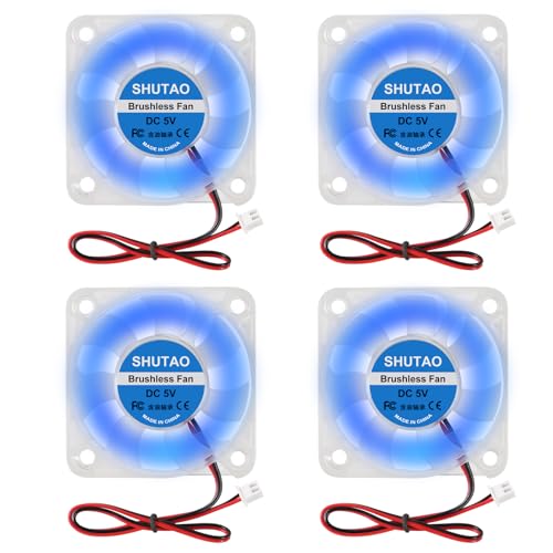 5010 Lüfter 5 V RGB 50 x 50 x 10 mm DC 5 V 50 mm bürstenloser Lüfter 10 mm Lüfter blauer LED-Kühlerlüfter 2-polig für 3D-Drucker, 4 Stück von Shutao