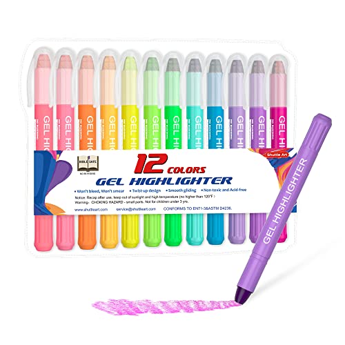 Shuttle Art 12 bunte Bibelmarker (Gel Highlighters) Gel Textmarker Set mit feiner Spitze, für Markieren und Hervorheben auf Notizen und dünnem Papier geeignet von Shuttle Art