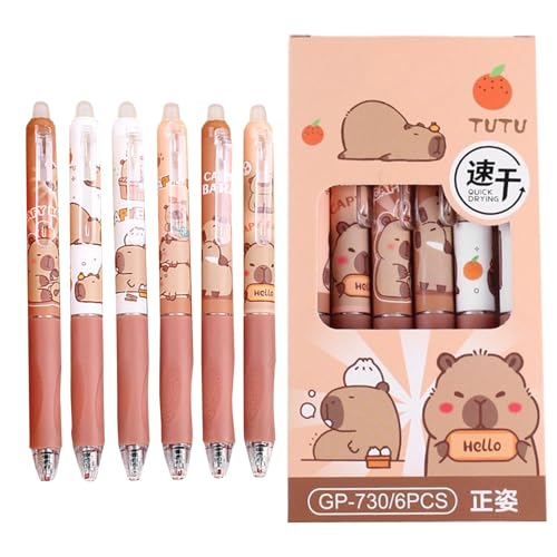 Shxupjn Capybara-Stifte, einziehbar, 6 x Capybara-Tierstifte für Kinder, Schulparty, Schreibwaren, Belohnungspreise, Gel-Roller-Stifte von Shxupjn