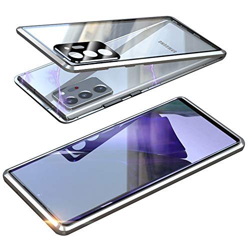 Magnetische Schutzhülle für Samsung Galaxy Note20 Ultra 5G, doppelter Objektivschutz aus gehärtetem Glas, Metallrahmen, 360-Grad-Schutz, HD-Kamera-Schutzhülle (Silbern) von SiGrid