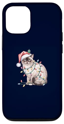 Hülle für iPhone 12/12 Pro Siamkatze mit Weihnachtsmütze und Weihnachtsbeleuchtung von Siamese Cat Owner Gift Christmas Holiday Shirt