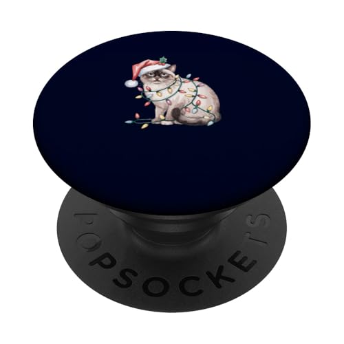 Siamkatze mit Weihnachtsmütze und Weihnachtsbeleuchtung PopSockets mit austauschbarem PopGrip von Siamese Cat Owner Gift Christmas Holiday Shirt