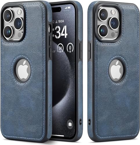 Sibada Leder Hülle für iPhone 15 Pro Max Handyhüllen Logo Sichtbar Premium Leder Klassisch Luxus Elegant Dünn iPhone 15promax Cover (2023) 6.7" - Marine Blau von Sibada