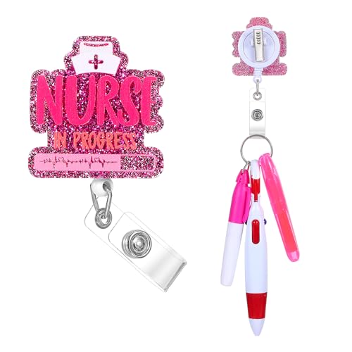 Sibba 4PCS Mini Textmarker Set Für Krankenschwestern Ausweishalter Permanentmarker Inklusive Permanentmarker Einziehbarer Kugelschreiber Schlüsselanhängerclip Für Krankenschwestern Im Büro Krankenhaus von Sibba