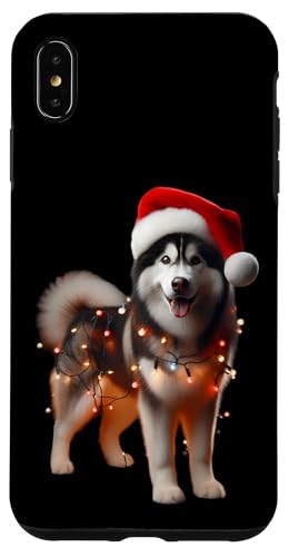 Hülle für iPhone XS Max Sibirischer Husky mit Weihnachtsmütze und Weihnachtsbeleuchtung von Siberian Husky Christmas Products