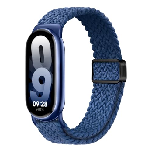 Sichy Geflochtenes Armband Kompatibel mit Xiaomi Smart Band 9/Xiaomi Smart Band 8, Elastisches Uhrenarmband Solo Loop Nylon Dehnbares Ersatzarmband für Xiaomi Smart Band 9/8 (blau) von Sichy