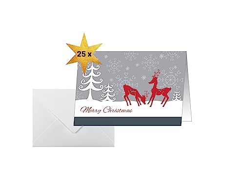 SIGEL DS256 Weihnachts-Karten Set mit Umschlag | A6 | 25 Stück "Red Deers" | ideal zum Bedrucken von Sigel