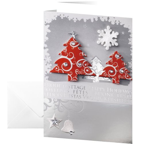 SIGEL DS454 Handmade-Weihnachtskarten Set mit Umschlag | DIN A6 | 10 Stück | mit Einlageblatt und 3D | "Three Trees" | ideal zum Bedrucken von Sigel