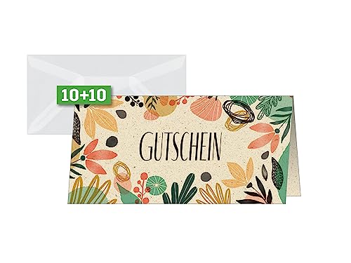 SIGEL DS620 Gutscheinkarten Geschenkgutscheine | Vordrucke zum Selbstausfüllen für Unternehmen, Gastronomie "Colorful plants" | DIN lang | 10 Stück mit Umschläge | aus nachhaltigem Graspapier von Sigel