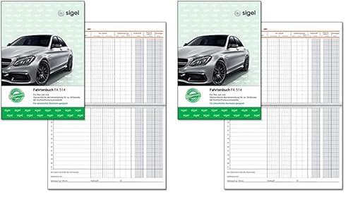 SIGEL FA514 Fahrtenbuch für PKW und LKW, A5, 64 Seiten - für Deutschland und Österreich, vom Finanzamt anerkannt, aus nachhaltigem Papier (Packung mit 2) von Sigel