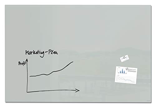 SIGEL GL221 Großes Premium Glas-Whiteboard 150x100 cm grau hochglänzend, SGS geprüft, einfache Montage, incl. 2 starke Magnete, Glas-Magnettafel Artverum von Sigel