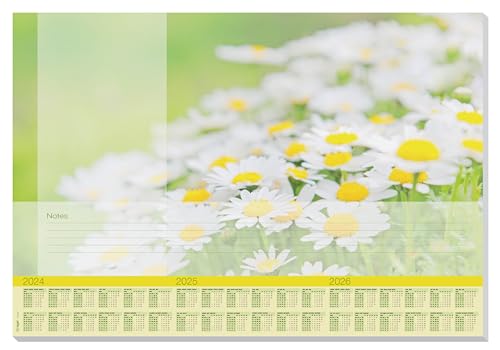 SIGEL HO307 Papier-Schreibtischunterlage, ca. DIN A2, mit 3-Jahres-Kalender, 30 Blatt, Motiv Lovely Daisies, vegan, aus nachhaltigem Papier von Sigel