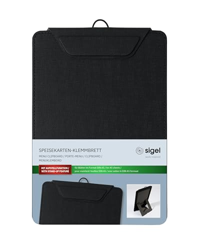 SIGEL KB101 Speisekarten-Klemmbrett A5, schwarz, mit Aufstellfunktion, stabiles Clipboard von Sigel