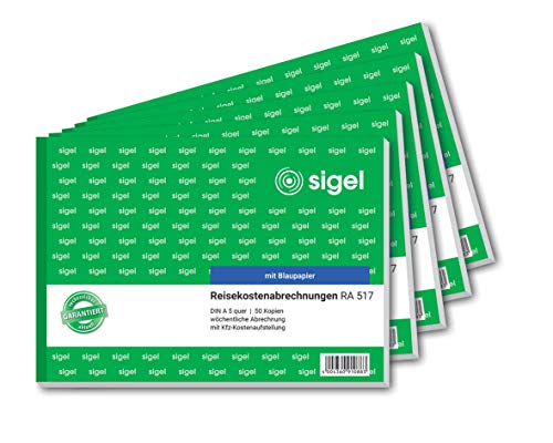 SIGEL RA517/5 Reisekostenabrechnung wöchentlich, A5 quer, 5er Pack, 50 Blatt von Sigel