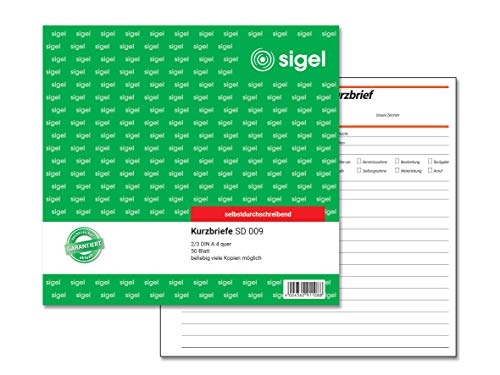 SIGEL SD009 Kurzbriefe CFB, 2/3 A4, 50 Blatt, selbstdurchschreibend, aus nachhaltigem Papier von Sigel