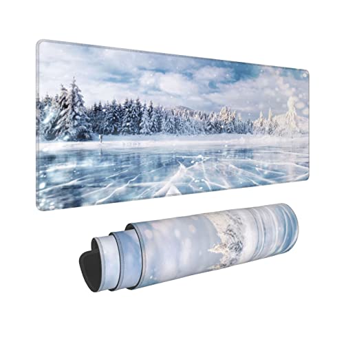 Blaue Eisrisse Winterlandschaft Berge Eiskönigin See Kiefer Bäume Gaming Tastatur Mauspad Mauspad Riesiges Extended XL Gummisohle für Zuhause Büro (80 x 30 cm) von Sigouyinei