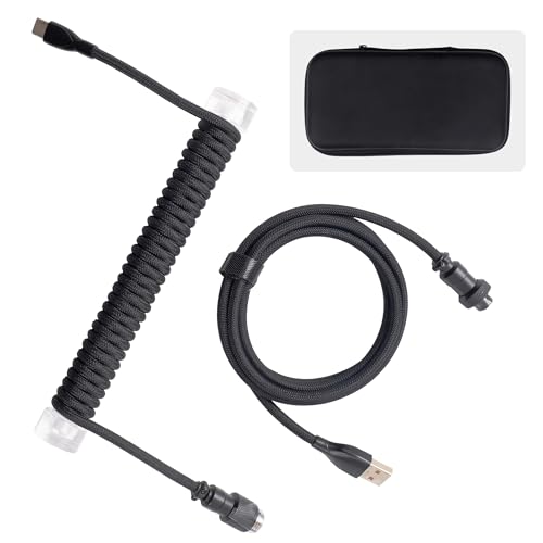 Sikai Coiled Cable USB C für Gaming Tastatur,Spiralkabel Tastatur,Spiral Zweiteilig einziehbar Curly Kabel Abnehmbarem Vergoldetes Luftfahrtstecker,Geflochtenes Kabel für Tastatur (Kit-Schwarz) von Sikai