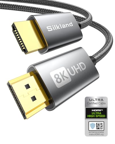 Silkland 8K HDMI 2.1 Kabel 3m, HDMI eARC-Kabel für Soundbar 48Gbps, PS5 HDMI Kabel 4K@120Hz, 2K@240Hz/144Hz, 8K@60Hz, Dynamic HDR, Dolby Atmos, HDCP 2.2/2.3 für Fire TV, HDTV, Laptop von Silkland