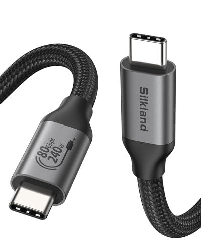 Silkland USB 80Gbps Datenkabel für Thunderbolt 5 Kabel 0,5M, bis zu 120Gbps Videobandbreite, 4K@540Hz, Dual 8K@60Hz, PD3.1 240W, USB4 V2.0 Kompatibel mit Thunderbolt 4/3, USB C, SSD, eGPU, Laptop von Silkland