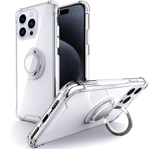 Silverback Hülle Kompatibel mit iPhone 15 Pro Handyhülle mit 360 Grad Ring Halter Schutzhülle TPU Schock Stoßfester Stoßfänger Dünn Case für iPhone 15 Pro Hülle (6.1") - Transparent von Silverback